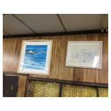 Pair of Framed Prints-On the Beach & Floral
