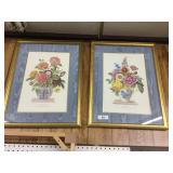 Pair of Framed & Cloth Matted Floral Prints