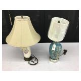 2 Porcelain Floral Table Lamps w/Brass Base inc Sh