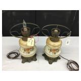 Pair of Porcelain Floral Table Lamps w/Brass Base,
