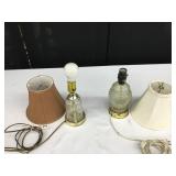 2 Small Pressed Glass Lamps w/Brass Base inc Shade
