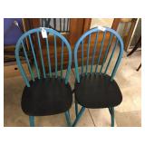 Pair of painted blue Oak chairs