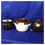 2 Crockery Cream Pitchers,1 McCoy Bean Pot