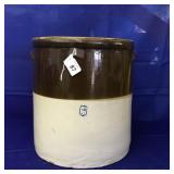 6 Gallon Cream & Brown Crock-Hairline Crack