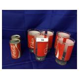 7pcs Coca Cola items, large glasses & 2 cans