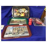 5pcs Coca Cola items, 2x trays, sign, & water
