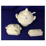 3pcs, Large soup tureen, butter dish +