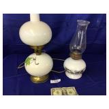 Paif of vintage lamps Milk glass & gone w/ wind
