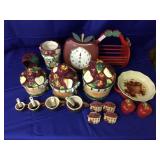 Large Lot of Apple Kitchen Items-Canisters,Clock +