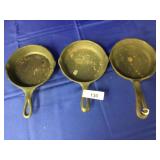 2 Wagner,1 Lodge Cast Iron #3 Skillets-6.5"