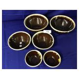 Set of 6 Brown Ceramic Bowls-3 Sizes
