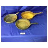Lot of 2 Large Cast Iron & 1 Metal Skillets-10"Di