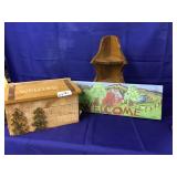 3 Wooden Décor Pieces-Welcome Sign,Mailbox,Shelf