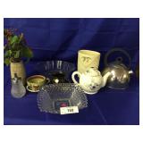 10 Pieces of Glass & Ceramics-Teapot,Vase,Bowl +