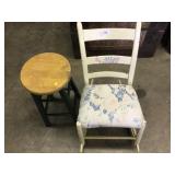 Small Green Stool & Vintage Painted Sewing Rocker