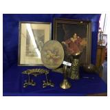 10 Pieces of Assorted Brass Décor & Vintage Prints