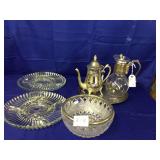 6 Pieces-2 Glass Platters,Fruit Bowl,Silver Plated