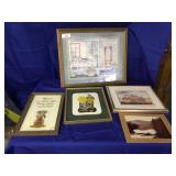5 Piece Wall Hanging Items-Needlepoint,Ad,Prints
