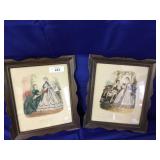 Pair of Matching Victorian French Prints-Reproduct