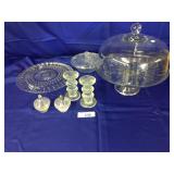 Selection of Clear Glass Items-Cake Plate,Candy Di