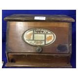 Vintage Wooden Bread Box w/Floral Decorated Door