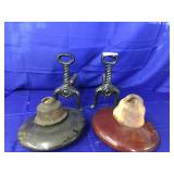 Pair of Cast Iron Fireplace Dogirons & 2 Insulator