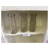 3 Small Glass Milk Bottles-No Names