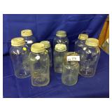 9 Clear Glass Vintage Canning Jars w/Lids-Most are