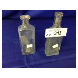 Pair of Vintage Clear Blob Top Medicine Bottles-No