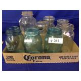 5 Clear & 3 Blue Canning Jars-Vintage Ball