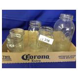 5 Vintage Clear Canning Jars-Kerr & Mason