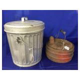 Vintage Metal Pail w/Handle & 2 Gallon Gas Can
