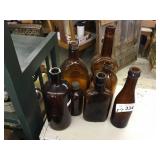 7 Pieces of Vintage Brown Medicine,Liquor,Beverage