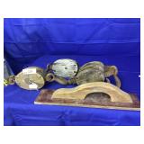 Selection of 3 Block & Tackles/Pulleys & Wooden Tr