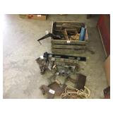 Tools, barb wire strechers, pullies, levels and mo