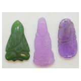 3 HANDCARVED JADE PENDENTS