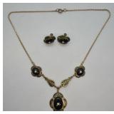 ANTIQUE BLACK ONYX AND EARRINGS SET