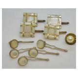 MOTHER OF PEARL ANTIQUE CUFFLINKS AND TIE PEN