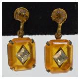 Antique Orange Stone Screw-Back Earrings