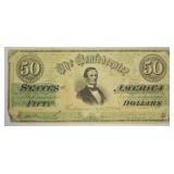 1864 50 DOLLAR CONFEDERATE  NOTE