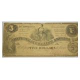 1861 5 DOLLAR CONFEDERATE NOTE