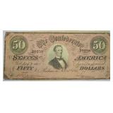 1864 50 DOLLAR CONFEDERATE  NOTE
