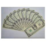 13 VINTAGE DOLLAR BILLS SOME IN SEQUENCE    GEMS