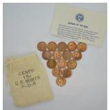 15pcs. Vintage U.S. Mint Pennies - P, D, S