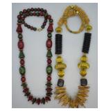 2 pcs. Vintage Wood-bead Costume Necklaces