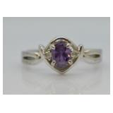 Silver-tone Amethyst-colored Stone Ring