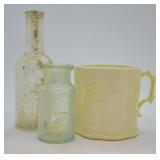 3 pcs. Antique Bottles & Belleek Thorn Limpet Mug