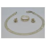 Sterling Silver Bracelet, Earrings & Toe Ring