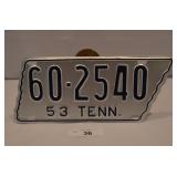 Professionally Refinished 1953 Tennessee License P