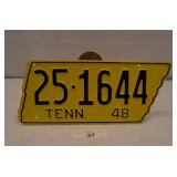 Professionally Refinished 1948 Tennessee License P